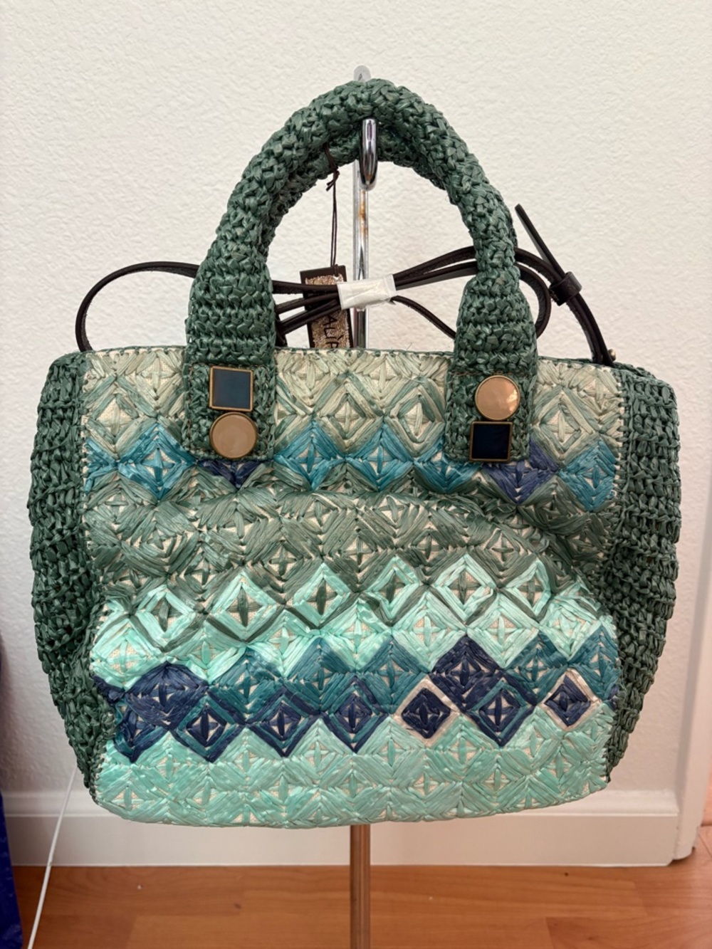 Maliparmi Teal and Dark Green Woven Tote